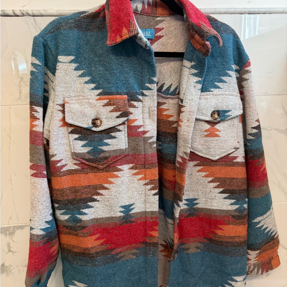 Southwestern Patterned Button-Front Jacket - Multi Color